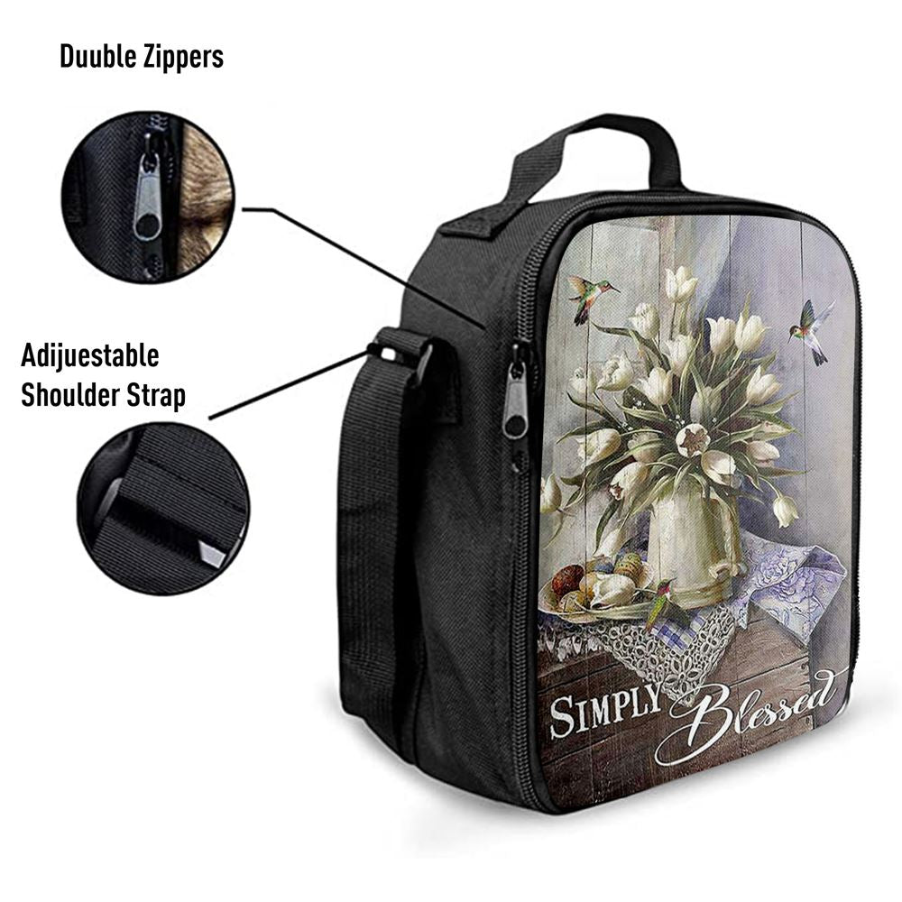 Tulip Vase Hummingbird Still Life - Simply Blessed Lunch Bag For Men And Women, Spiritual Christian Lunch Box For School, Work