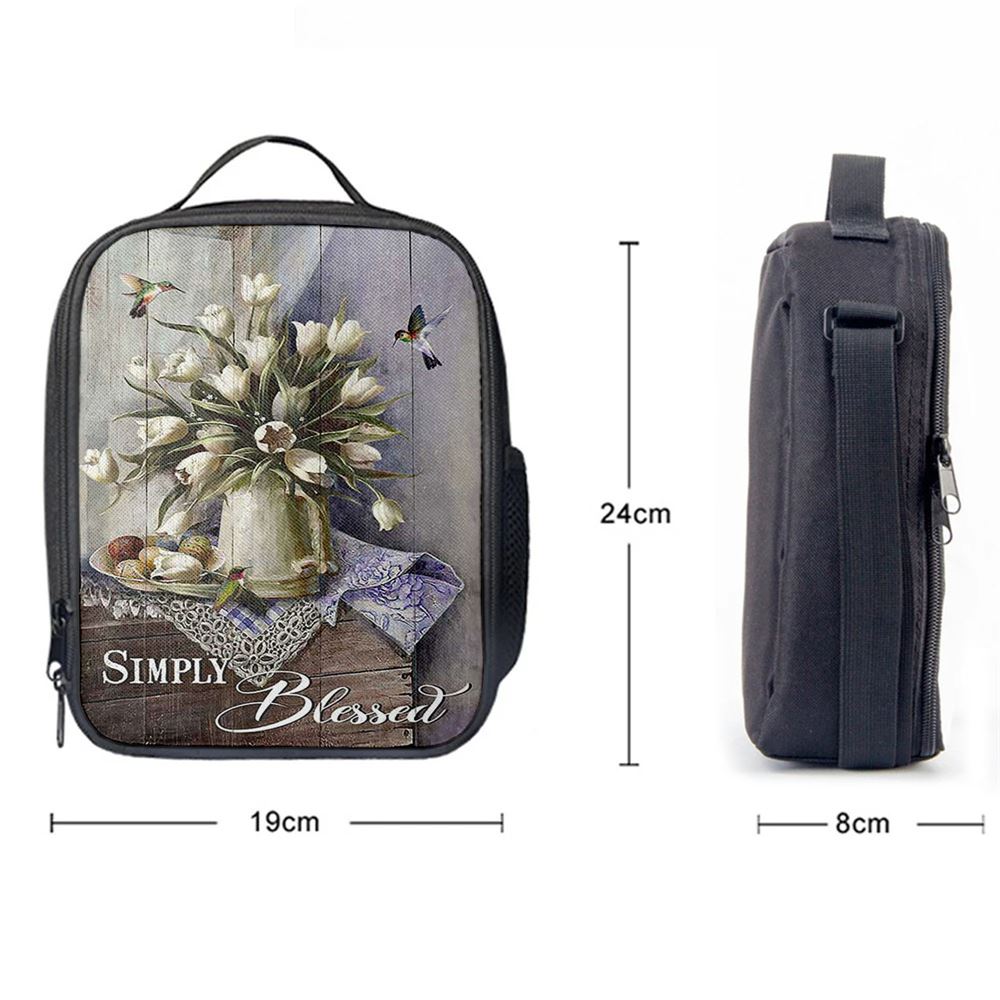 Tulip Vase Hummingbird Still Life - Simply Blessed Lunch Bag For Men And Women, Spiritual Christian Lunch Box For School, Work