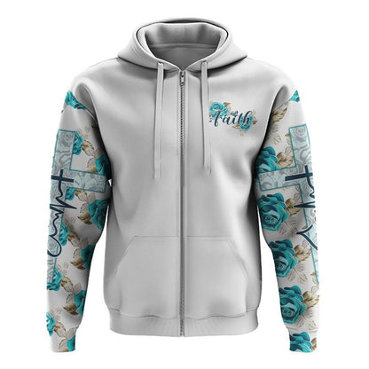 Turquoise Rose Faith All Over Print 3D Hoodie, Christian Hoodie, Christian Sweatshirt, Bible Verse Shirt