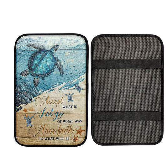 Turtle Accept Let Go Have Faith Car Center Console Cover, Bible Verse Car Interior Accessories