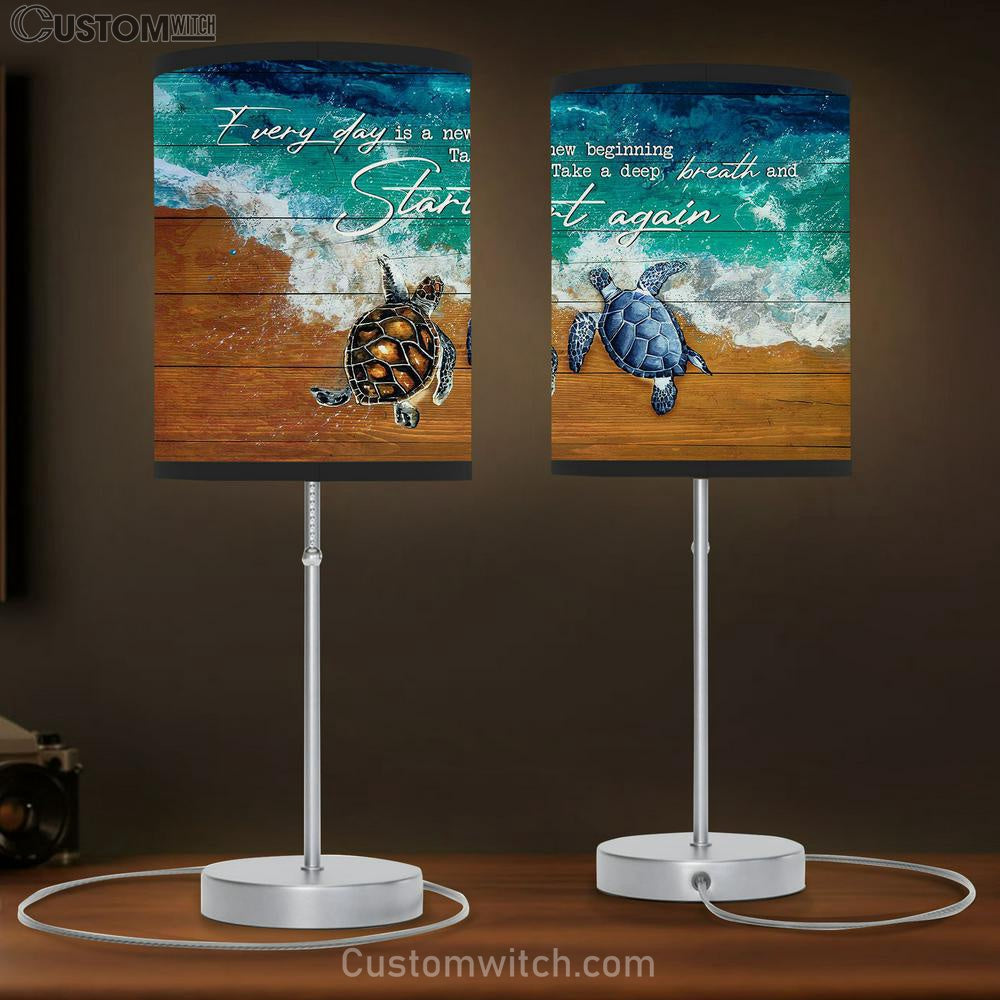 Turtle Blue Ocean Every Day Is A New Beginning Table Lamb Painting - Christian Lamb Gift - Gifts For Turtle Lovers