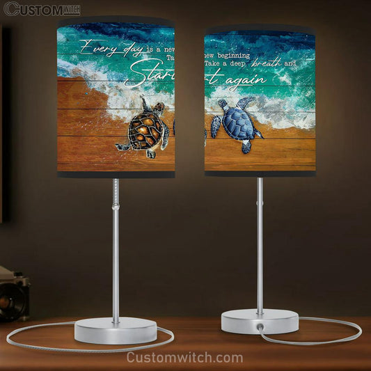 Turtle Blue Ocean Every Day Is A New Beginning Table Lamb Painting - Christian Lamb Gift - Gifts For Turtle Lovers