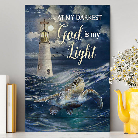 Turtle Blue Ocean Lighthouse God Is My Light Canvas Art - Christian Art - Bible Verse Wall Art - Religious Home Decor