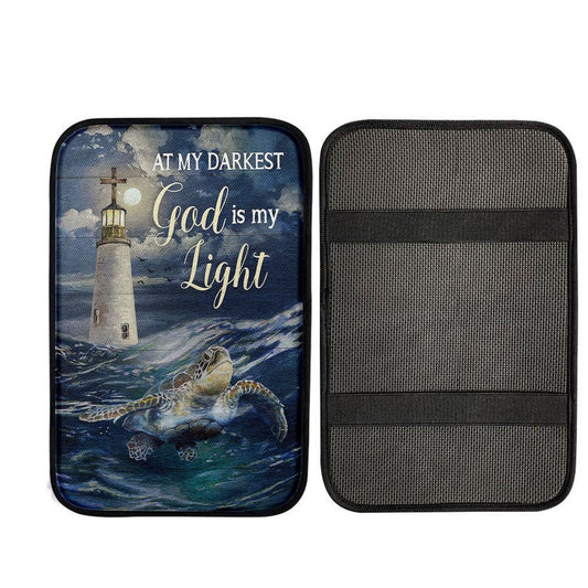 Turtle Blue Ocean Lighthouse God Is My Light Car Center Console Cover, Christian Car Interior Accessories