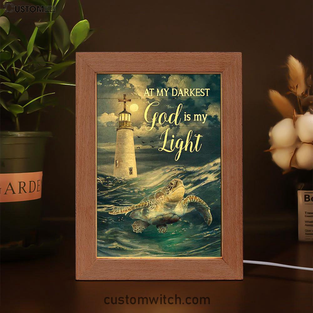 Turtle Blue Ocean Lighthouse God Is My Light Frame Lamp Art - Christian Art - Bible Verse Art - Religious Home Decor