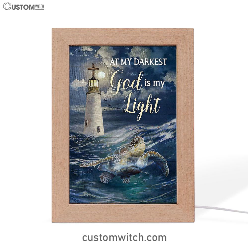 Turtle Blue Ocean Lighthouse God Is My Light Frame Lamp Art - Christian Art - Bible Verse Art - Religious Home Decor