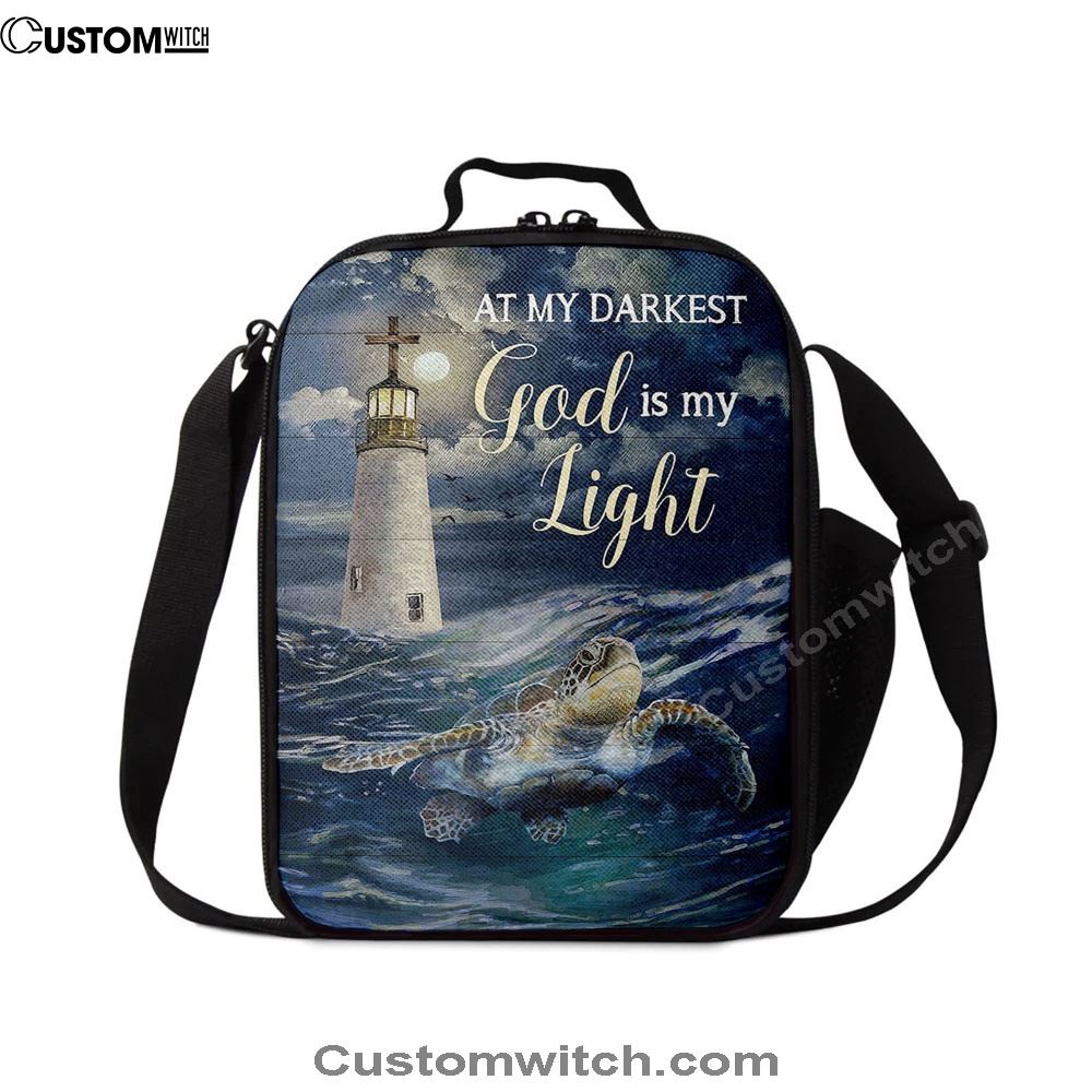 Turtle Blue Ocean Lighthouse God Is My Light Lunch Bag For Men And Women, Spiritual Christian Lunch Box For School, Work