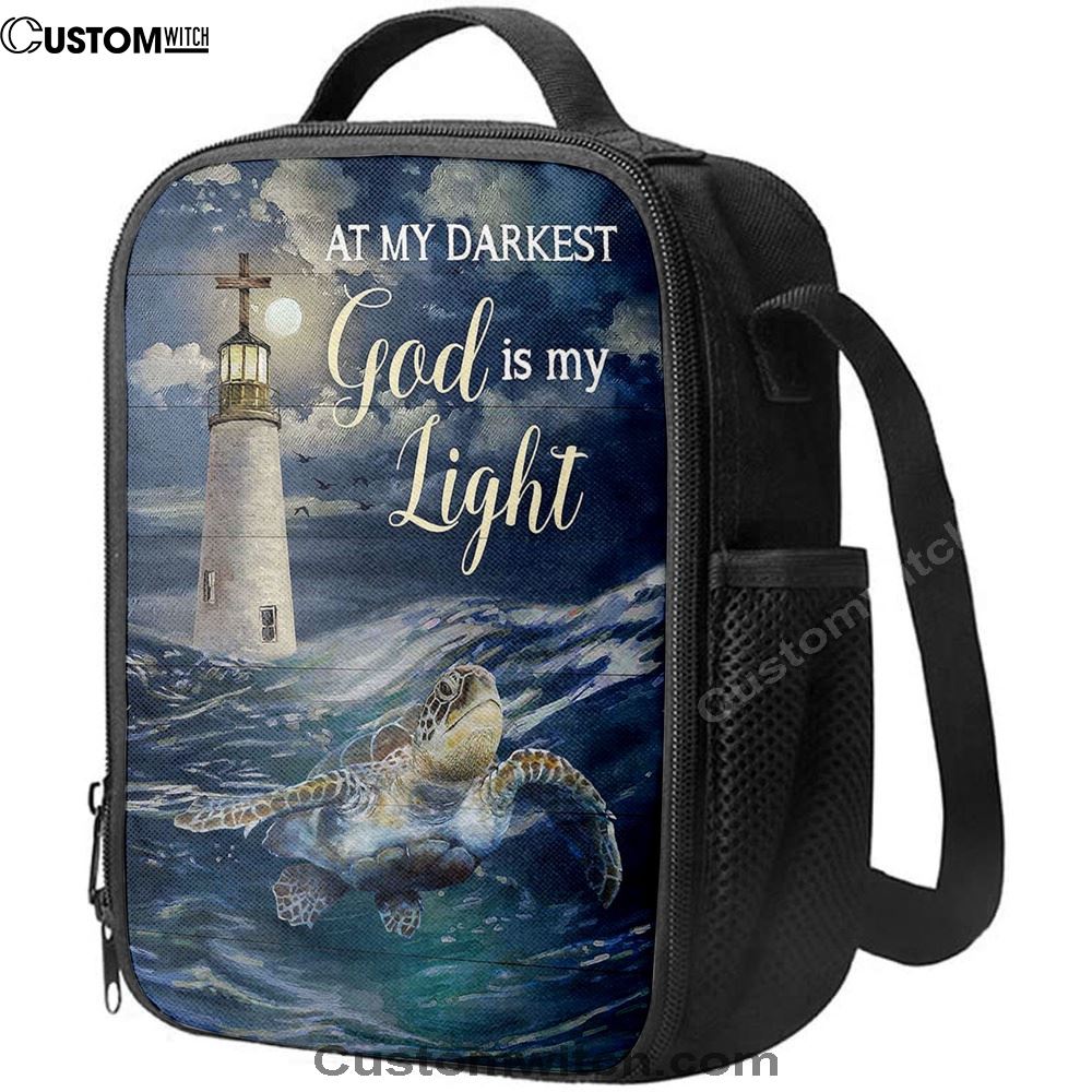 Turtle Blue Ocean Lighthouse God Is My Light Lunch Bag For Men And Women, Spiritual Christian Lunch Box For School, Work