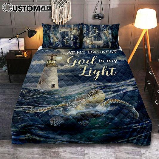 Turtle Blue Ocean Lighthouse God Is My Light Quilt Bedding Set Art - Christian Art - Bible Verse Bedroom - Religious Home Decor