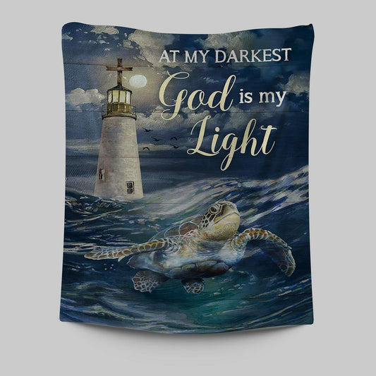 Turtle Blue Ocean Lighthouse God Is My Light Tapestry Art - Christian Art - Bible Verse Wall Art - Religious Home Decor