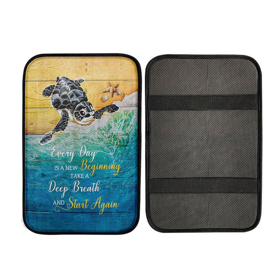 Turtle Every Day Is A New Beginning Car Center Console Cover, Christian Car Interior Accessories