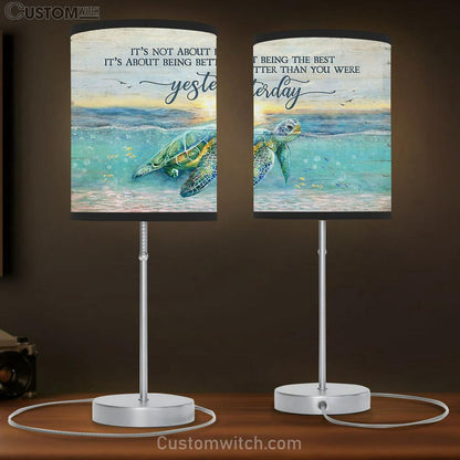 Turtle It's About Being Better Than You Were Yesterday Table Lamb Art - Bible Verse Lamb Gift - Christian Bedroom Decor