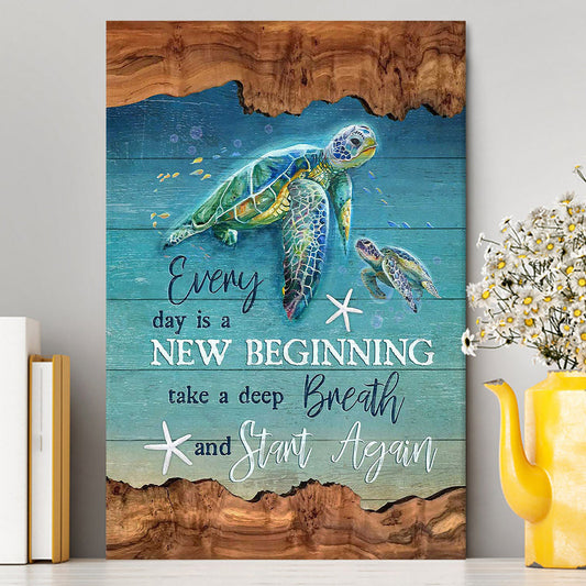Turtle Under The Ocean Everyday Is A New Beginning Canvas Art - Christian Art - Bible Verse Wall Art - Religious Home Decor