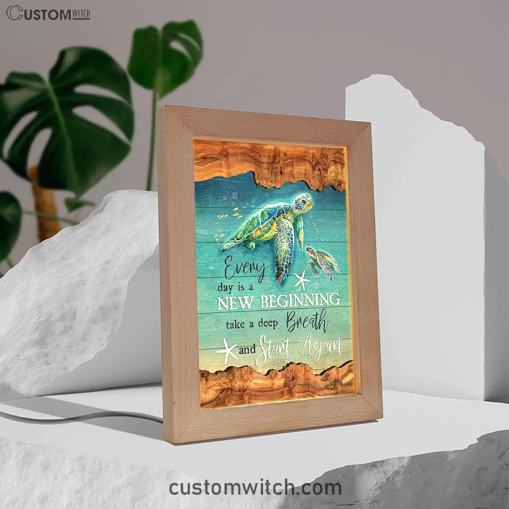 Turtle Under The Ocean Everyday Is A New Beginning Frame Lamp Art - Christian Art - Bible Verse Art - Religious Home Decor