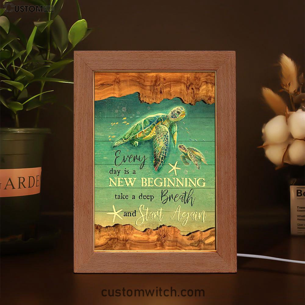 Turtle Under The Ocean Everyday Is A New Beginning Frame Lamp Art - Christian Art - Bible Verse Art - Religious Home Decor