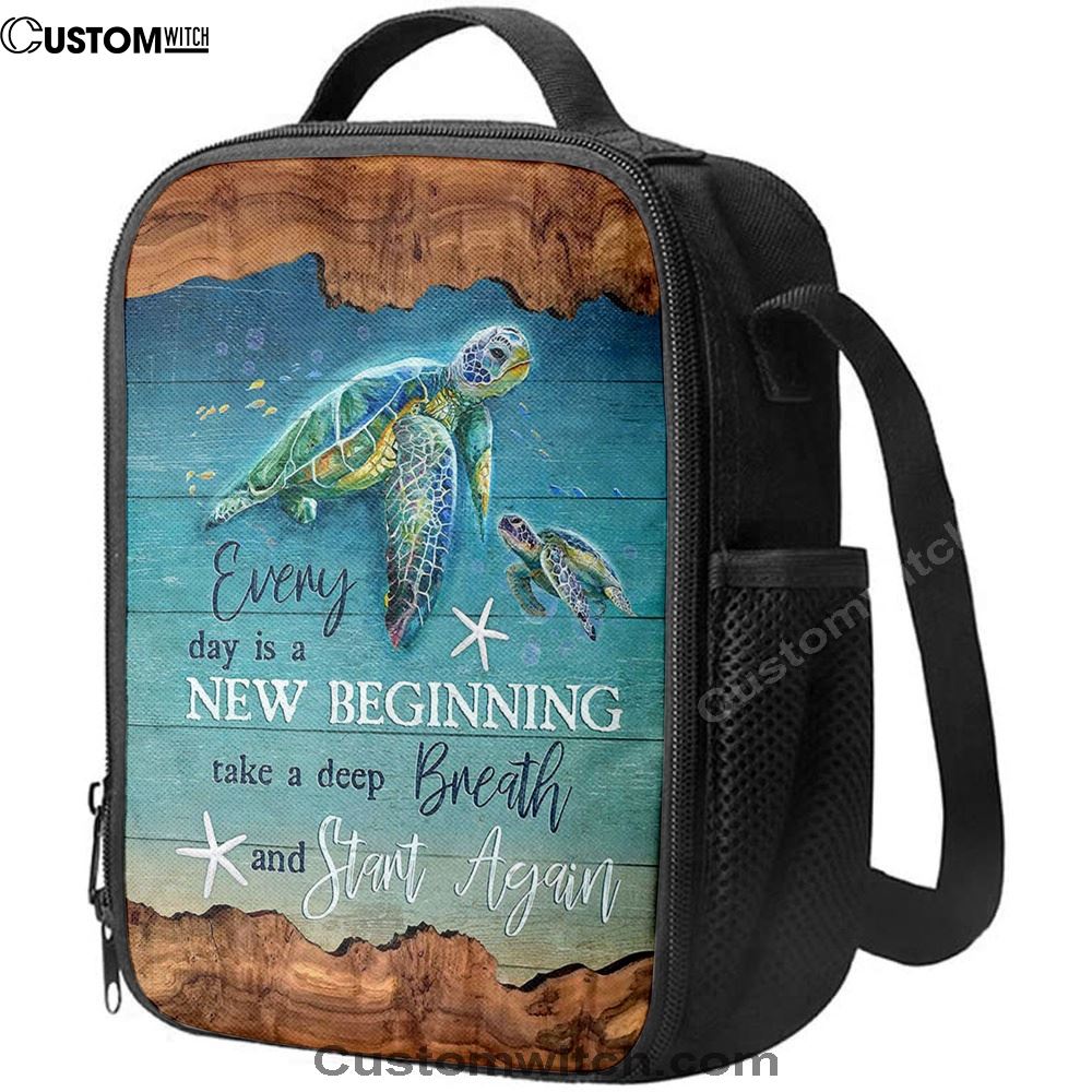 Turtle Under The Ocean Everyday Is A New Beginning Lunch Bag For Men And Women, Spiritual Christian Lunch Box For School, Work