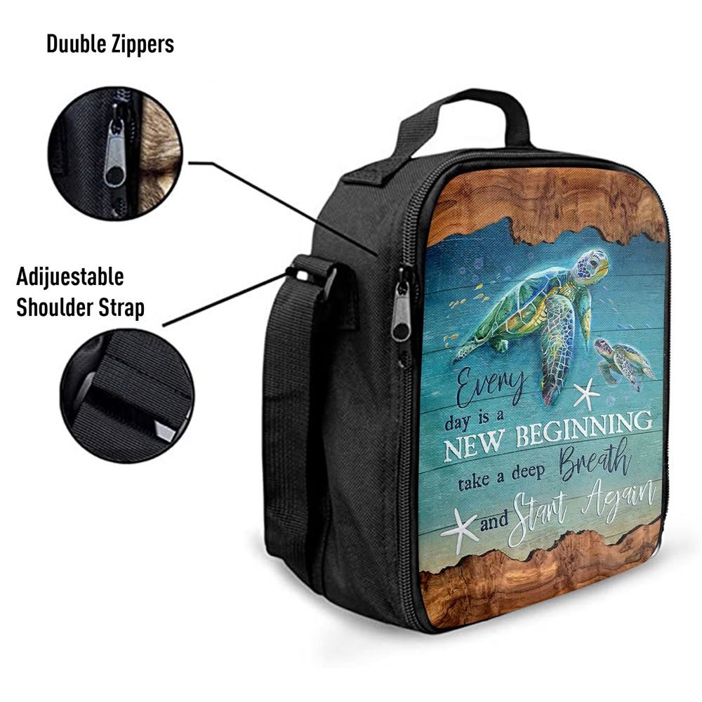 Turtle Under The Ocean Everyday Is A New Beginning Lunch Bag For Men And Women, Spiritual Christian Lunch Box For School, Work