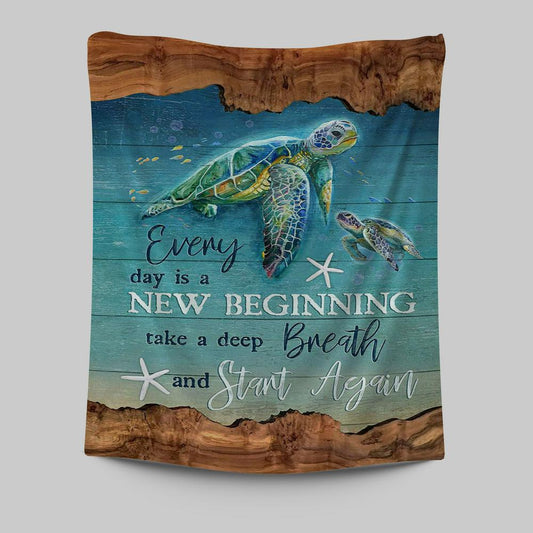 Turtle Under The Ocean Everyday Is A New Beginning Tapestry Art - Christian Art - Bible Verse Wall Art - Religious Home Decor