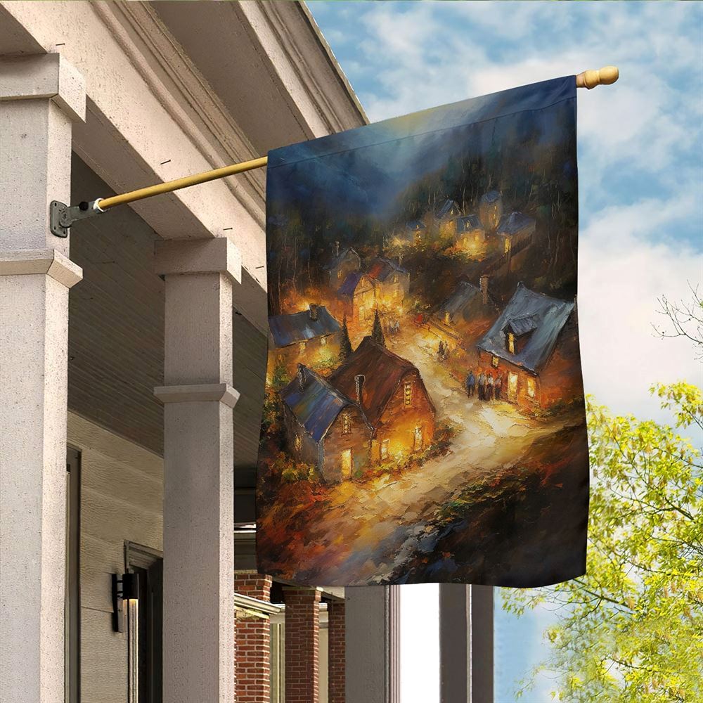 Twilight Descends On The Mountain Hamlet Flag, Christmas Garden Flag, Home Decor Accessories, Christmas Outdoor Decor Ideas