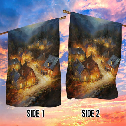 Twilight Descends On The Mountain Hamlet Flag, Christmas Garden Flag, Home Decor Accessories, Christmas Outdoor Decor Ideas