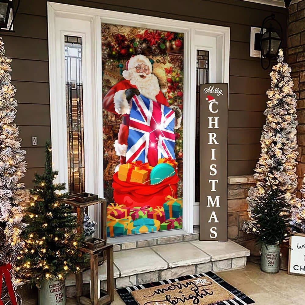 UK Christmas Santa Laughing Door Cover, Christmas Door Knob Covers, Christmas Outdoor Decoration