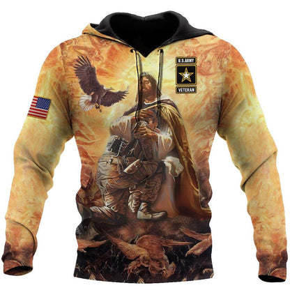 US Army Veteran God Always Protects Soldiers God 3D Hoodie For Man And Women, Jesus Printed 3D Hoodie