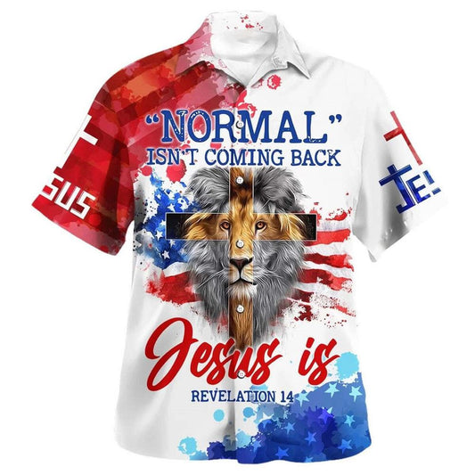 US Flag Lion Normal Isn't Coming Back Hawaiian Shirt For Men, Christian Hawaiian Shirt, Gift For Christian