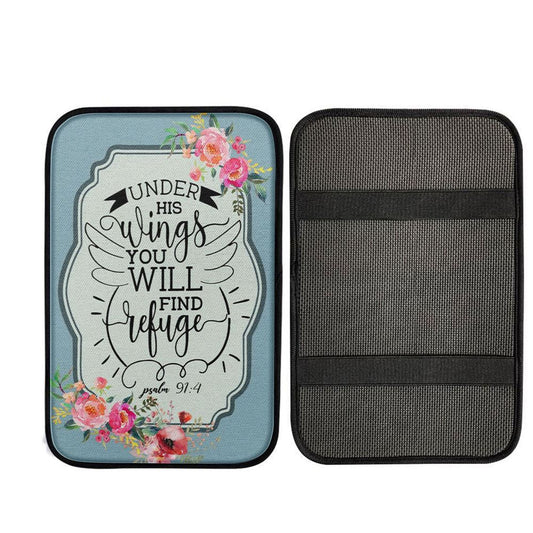 Under His Wings You Will Find Refuge Psalm 914 Bible Verse Car Armrest Pad, Bible Verse Car Interior Accessories