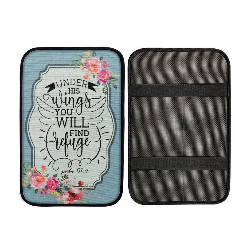 Under His Wings You Will Find Refuge Psalm 914 Bible Verse Car Center Console Cover, Cross Car Interior Accessories
