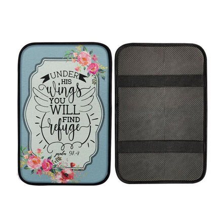 Under His Wings You Will Find Refuge Psalm 914 Bible Verse Car Center Console Cover, Cross Car Interior Accessories