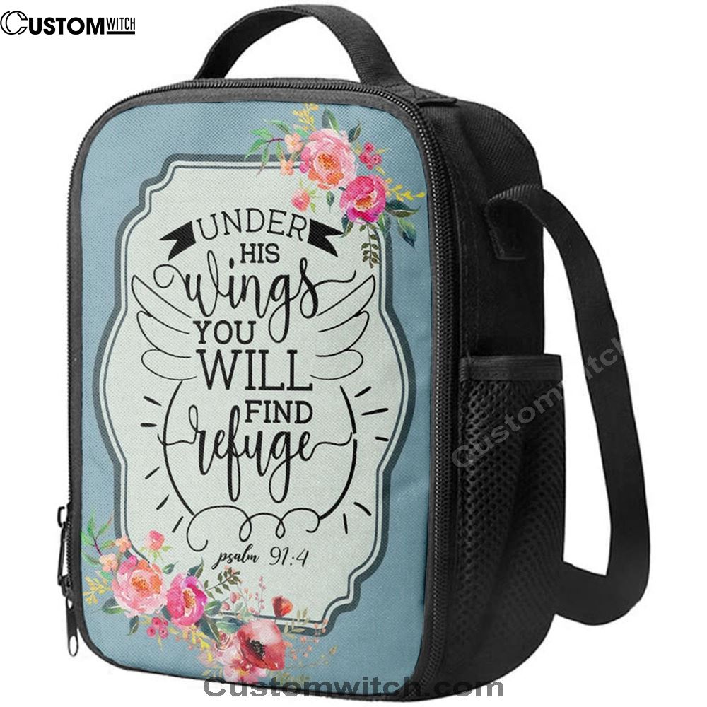 Under His Wings You Will Find Refuge Psalm 914 Bible Verse Lunch Bag For Men And Women, Spiritual Christian Lunch Box For School, Work
