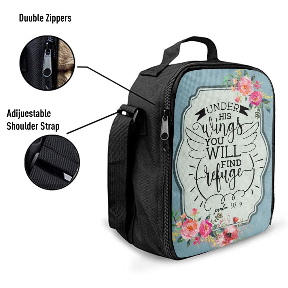 Under His Wings You Will Find Refuge Psalm 914 Bible Verse Lunch Bag For Men And Women, Spiritual Christian Lunch Box For School, Work