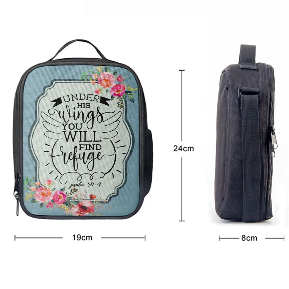 Under His Wings You Will Find Refuge Psalm 914 Bible Verse Lunch Bag For Men And Women, Spiritual Christian Lunch Box For School, Work