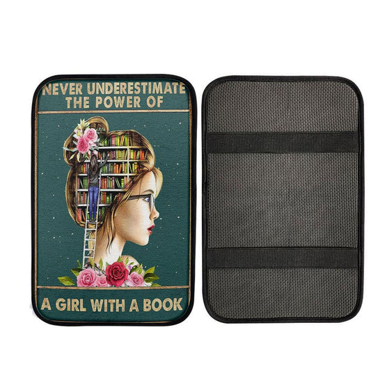 Underestimate A Girl With A Book Car Armrest Pad - Inspirational Class Car Armrest Pad, Bible Verse Car Interior Accessories