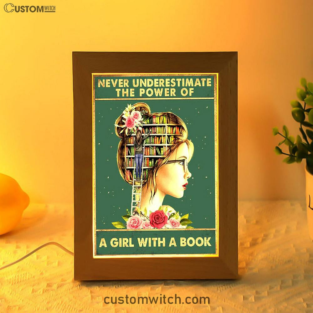 Underestimate A Girl With A Book Frame Lamp - Inspirational Class Art Decor - Decoration For Girls Bedroom