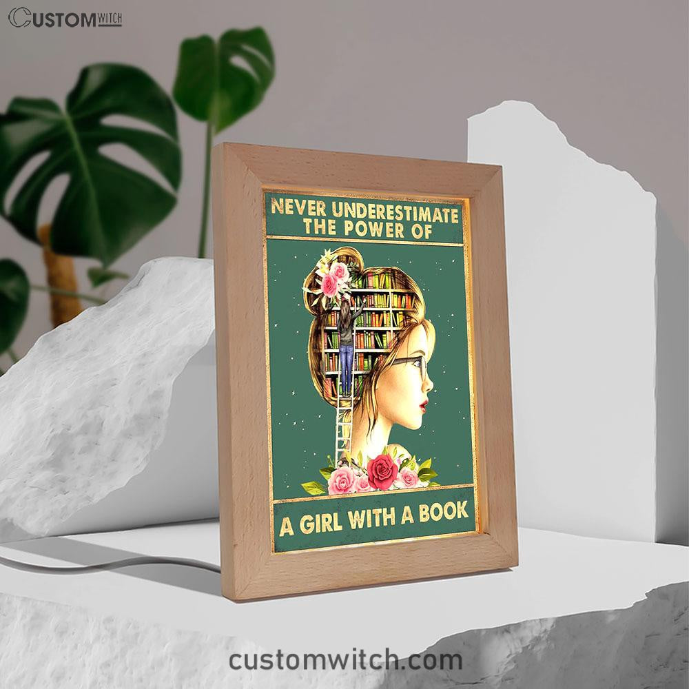 Underestimate A Girl With A Book Frame Lamp - Inspirational Class Art Decor - Decoration For Girls Bedroom