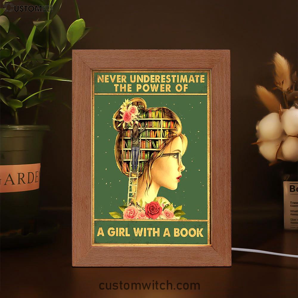 Underestimate A Girl With A Book Frame Lamp - Inspirational Class Art Decor - Decoration For Girls Bedroom