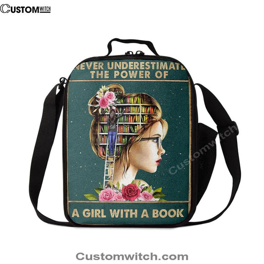 Underestimate A Girl With A Book Lunch Bag For Men And Women - Inspirational Class Lunch Bag, Spiritual Christian Lunch Box For School, Work