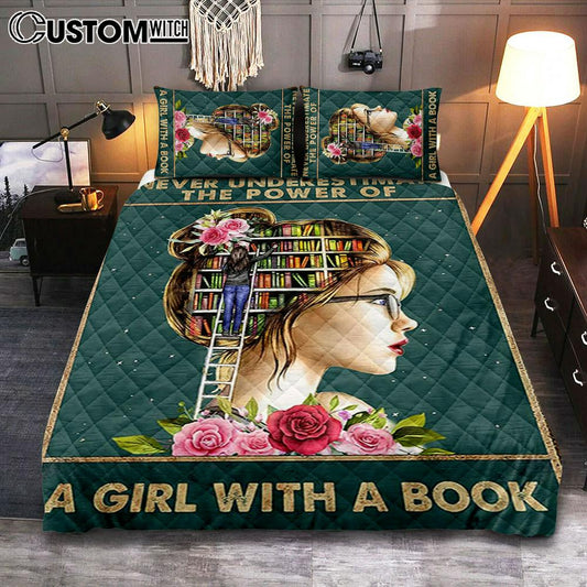 Underestimate A Girl With A Book Quilt Bedding Set - Inspirational Class Bedroom Decor - Decoration For Girls Bedroom