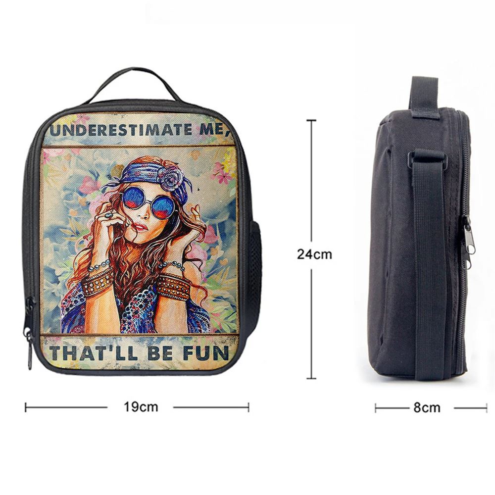 Underestimate Me That'll Be Fun Lunch Bag For Men And Women - Boho-Chic Hippie Lunch Bag, Spiritual Christian Lunch Box For School, Work
