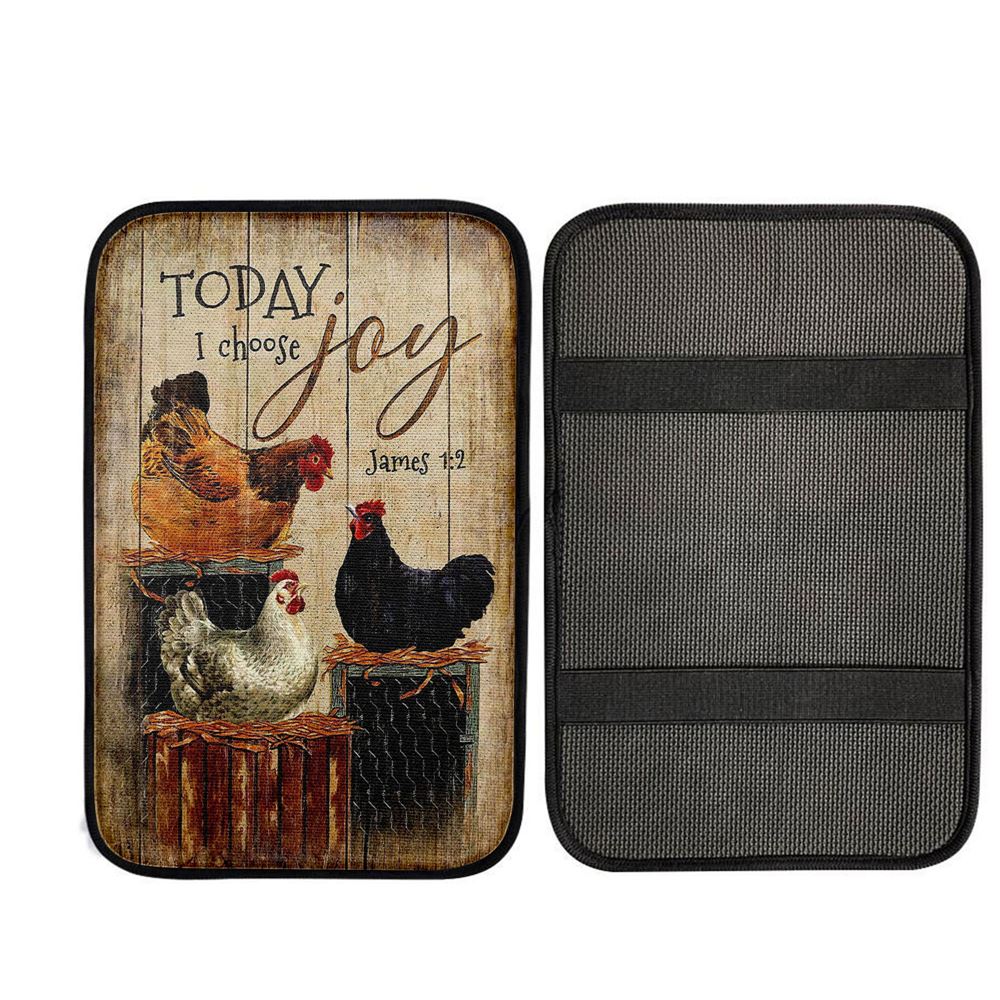 Unique Chicken Today I Choose Joy Car Center Console Cover, Bible Verse Car Interior Accessories
