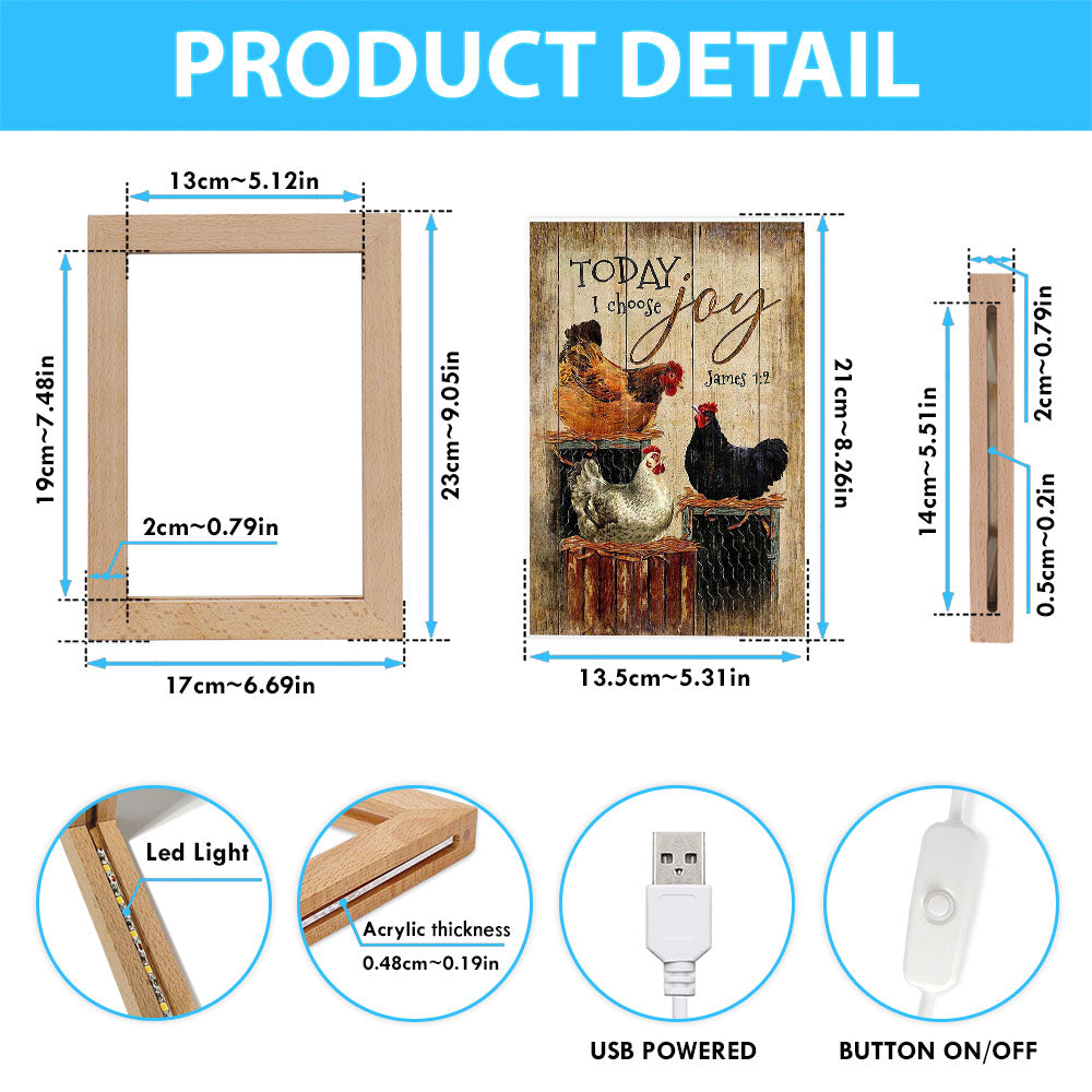 Unique Chicken Today I Choose Joy Frame Lamp Art - Christian Art - Bible Verse Art - Religious Home Decor
