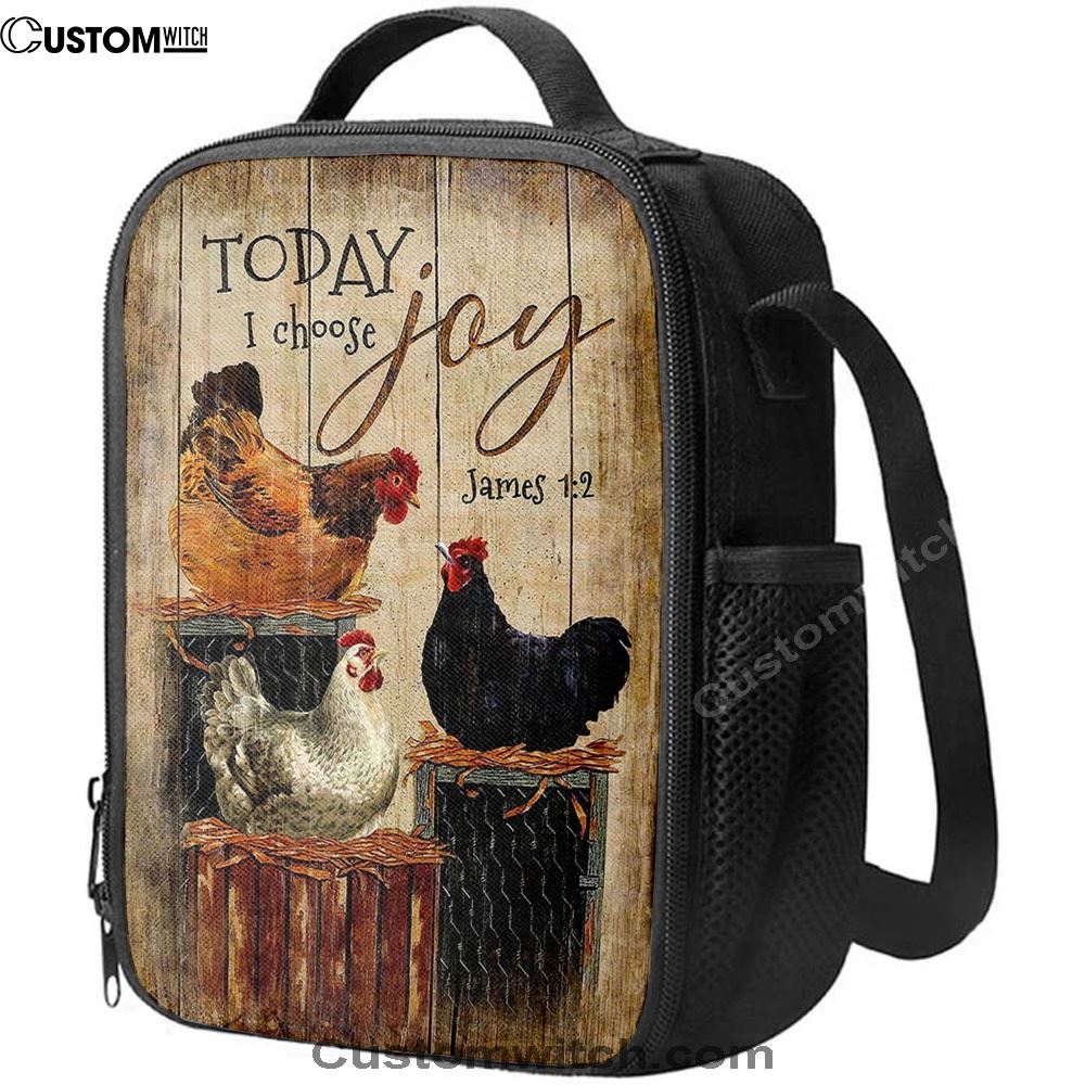 Unique Chicken Today I Choose Joy Lunch Bag For Men And Women, Spiritual Christian Lunch Box For School, Work