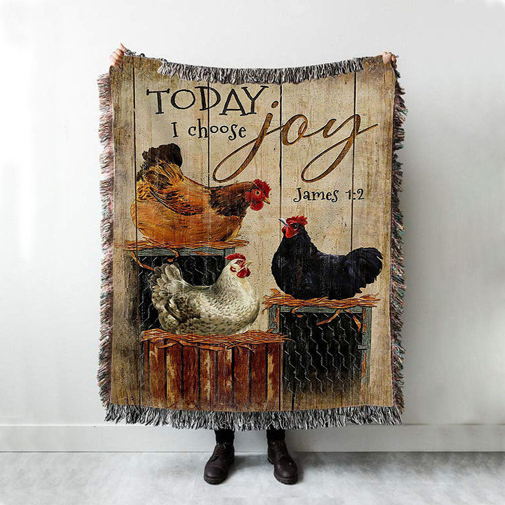 Unique Chicken Today I Choose Joy Woven Blanket Art - Christian Art - Bible Verse Throw Blanket - Religious Home Decor