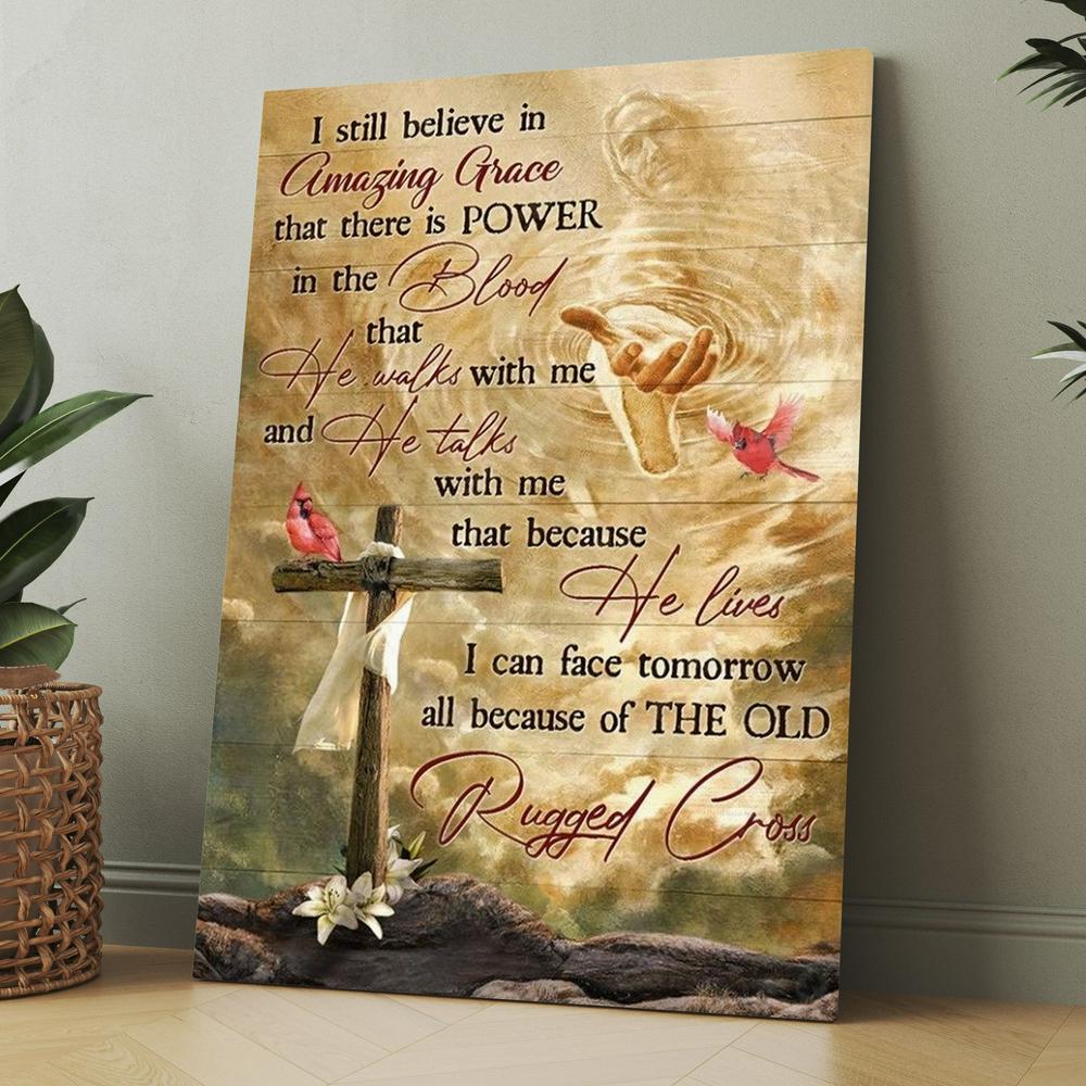 Unique Cross Red Cardinal Jesus I Still Believe In Amazing Grace Canvas, Christmas Gift for Christian