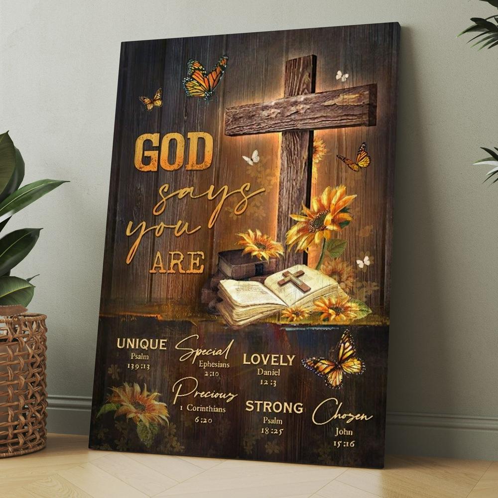 Unique Cross, Sunflower Garden, Antique Bible, God Says You Are Canvas, Christmas Gift for Christian