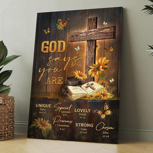 Unique Cross, Sunflower Garden, Antique Bible, God Says You Are Canvas, Christmas Gift for Christian
