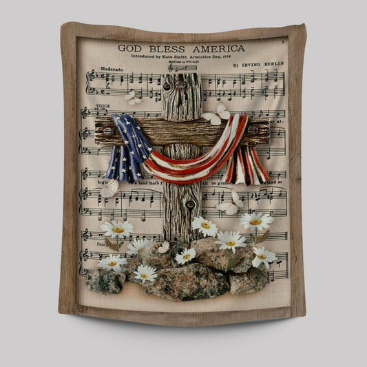 Unique Cross Vintage Music Sheet American Flag God Bless America Tapestry