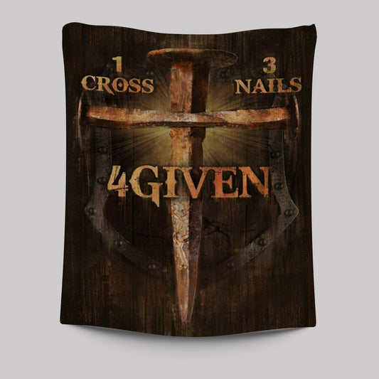 Unique Cross, Warrior Painting, 1 Cross, 3 Nails, 4 Given Tapestry