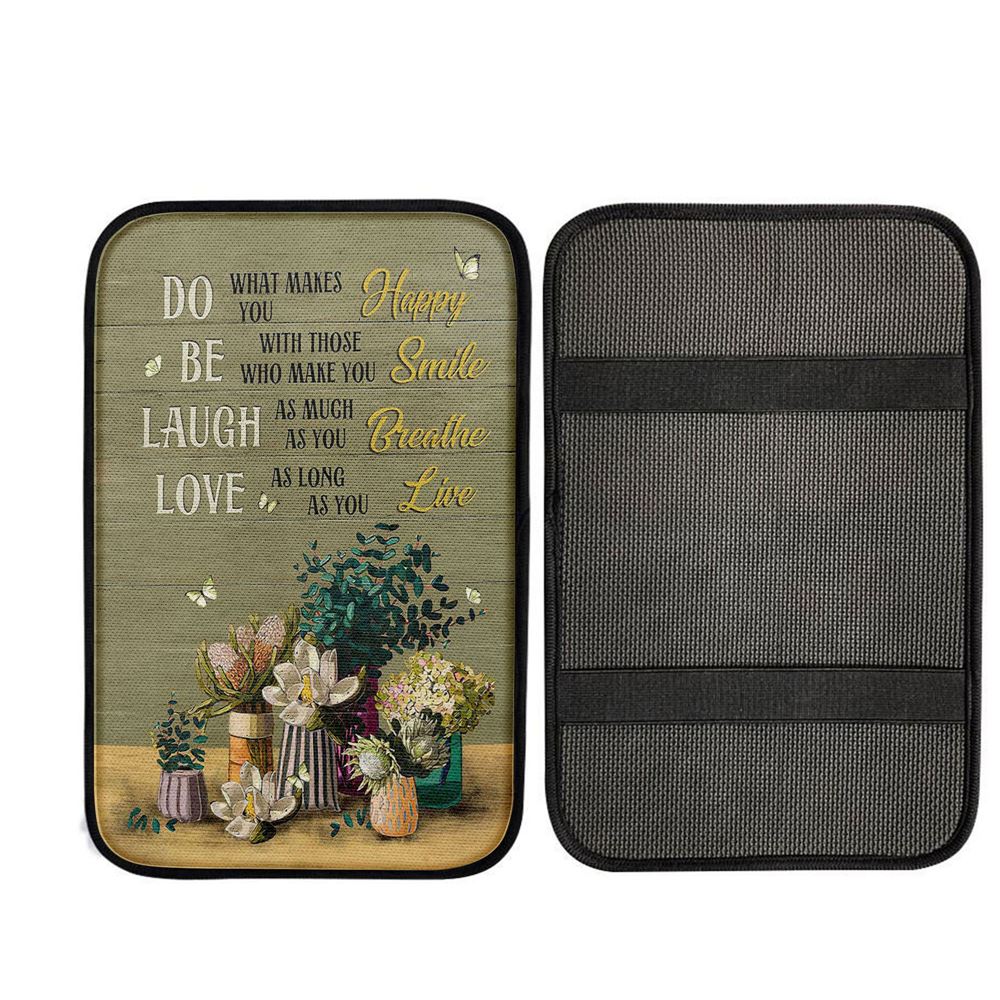 Unique Flower Green Butterfly Do What Makes You Happy Car Center Console Cover, Bible Verse Car Interior Accessories